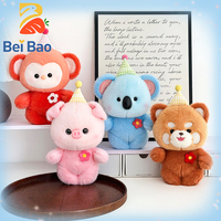 Ensemble de chapeaux de fête Kawaii et peluches animaux (Singe, Cochon, Koala, Éléphant) – Jouets en peluche en stock, certifiés CE EN71, sûrs pour les enfants