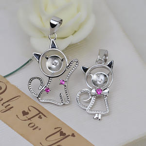 Colgante de Gato de Plata S925, Lindo y Adorable, Accesorio para Collar, Perla de 8-9mm, Línea Capilar, Producto Semiterminado 2823 - Product Image 2