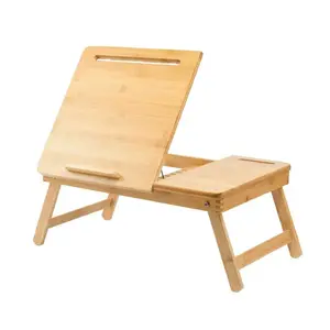 Wooden Bamboo Folding Laptop Table Food Serving Tray Study Learning Outdoor Camping Picnic Table For Home Rest With Phone Holder