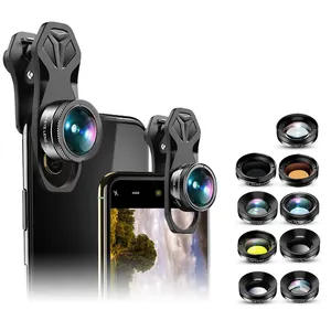 kit lente da câmera do iphone 12 Suppliers-APEXEL lente da câmera do telefone, 11 em 1 telefone celular kit lente grande angular macro fisheye ND32 11 Starburst Filtro Kits para iPhone Samsung
