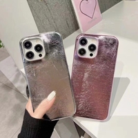 Nouvelle coque de téléphone portable en cuir PU de luxe argentée, antichoc, design feuille d'aluminium, pour iPhone 11, 13, 14 Pro Max, vente en gros