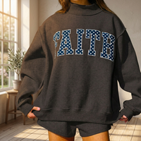 Nouveau Pull Oversize Tendance en Polaire pour Femme avec Col Montant, Broderie à Pois et Imprimé Lettres 'Faith', Hiver