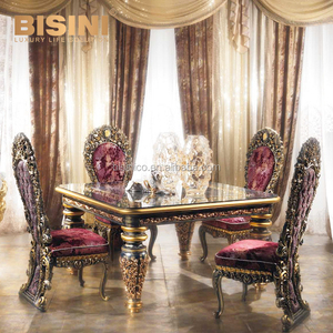<span class=keywords><strong>Imperial</strong></span> clásica de estilo antiguo, negro y oro plateado cuadrado mesa de comedor con 4 sillas Villa comedor - Product Image 1