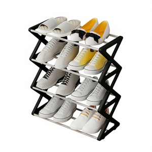 Shoe Rack 4 Tier Metal Foldable Freestanding Storage Organizer For Shoes Home Living Room Furniture Modern Minimalist Design - Product Image 1