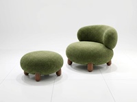 Fauteuil d'appoint confortable et moderne avec ottoman, structure en bois, en tissu bouclé, pour la détente à la maison et le salon
