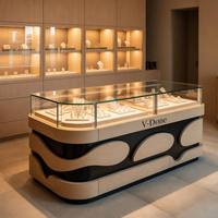 Vitrine centrale moderne en bois grainé pour bijouterie, mobilier de présentation de détail avec logo de marque personnalisé