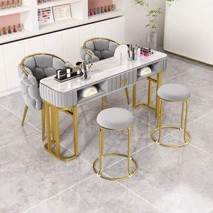 Juego de mesa y silla para salón de uñas con almacenamiento, tapa de cristal, estilo de lujo ligero para estudio de manicura - Product Image 3