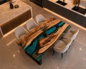 Custom Wood Resin <b>Epoxy</b> Dining <b>Table</b> Premium Handmade Furniture Modern Natural Wood Design Decorative Dining Furniture for Home - Product Image 2