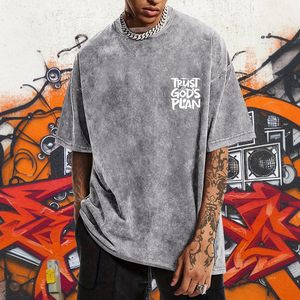 เสื้อยืด FOXA Trust Gods Plan สำหรับผู้ชาย ทรงโอเวอร์ไซส์ ลวดลายกราฟิกคริสเตียน ล้างสีแบบ Acid Wash แขนสั้น ผ้าคอตตอนเจอร์ซีย์ 100% เสื้อเชิ้ตแสดงความศรัทธา - Product Image 3