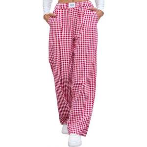 Women's Summer Fashion Plaid Casual Elastic Waist Boxer Shorts with Flat Front Loose Fit & Long Pants <b>Pocket</b> - Product Image 4