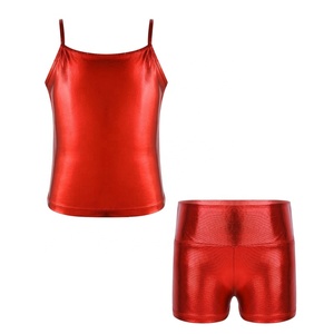 ชุดเต้นรำบอลรูมลาตินสำหรับเด็กผู้หญิงอายุ 4-14 ปี เสื้อกล้ามเมทัลลิกพร้อมกางเกงขาสั้น ชุดออกกำลังกาย ยิมนาสติก แข่งขัน โชว์ในโรงเรียน - Product Image 2