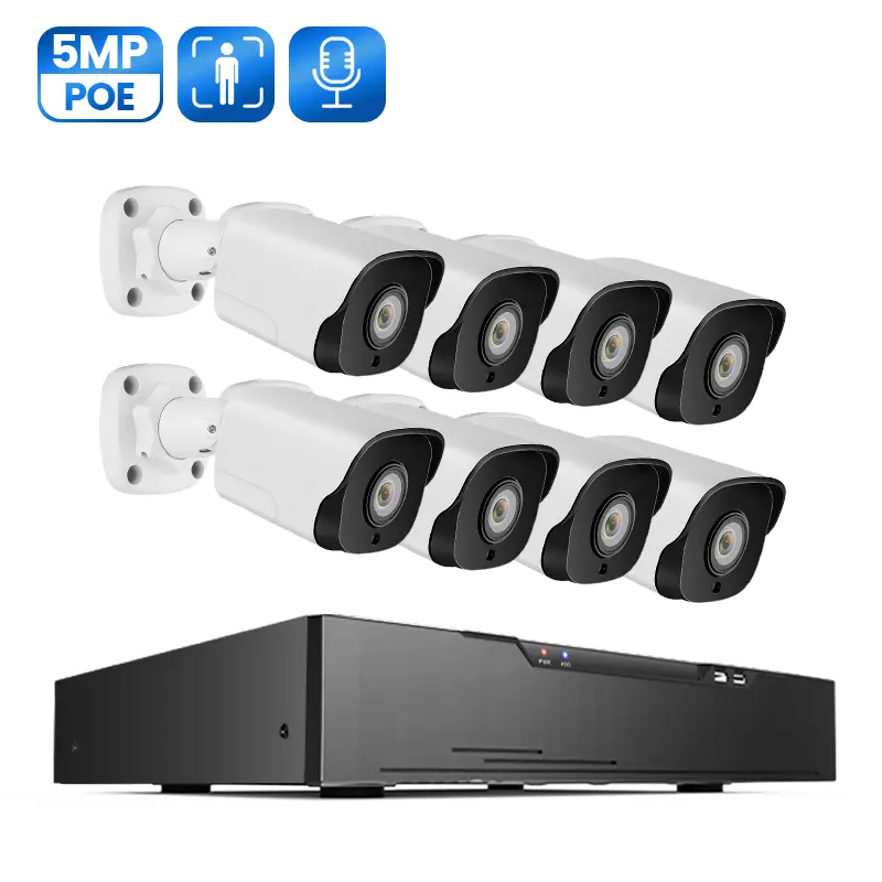 Full HD 5MP AI human detection 8 channel ip security camera system 8CH tuya PoE nvr kit outdoor cctv video surveillance system