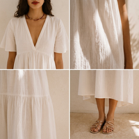 Robe longue blanche d'été pour femme, sur mesure, élégante, à col en V, manches courtes, style bohème décontracté, pour la plage, vente en gros