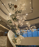 Lustre personnalisé pour hall d'hôtel, décoration en céramique, fleurs, feuilles de ginkgo, grands lustres longs, éclairage de plafond pour escaliers, villa