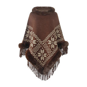 Nuovo arrivo transfrontaliero: scialle invernale con collo di pelliccia, orlo con frange di perline e Design accogliente in maglia da donna - Product Image 4