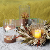 Vase à fleurs en verre transparent-Vase à bourgeon nervuré cannelé à cylindre à large bouche Vase en verre à haute teneur en borosilicate écologique