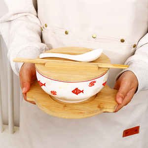 Cuenco chino blanco rojo para Fideos de microondas Cuenco Ramen con palillos y cuchara - Product Image 4