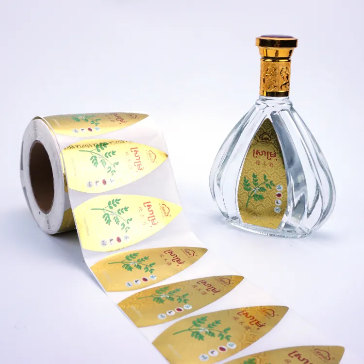 Waterproof Custom Roll Logo Luxury Packaging Bottle Embossed Gold Foil Label Wine Bottle Sticker Printing For Food