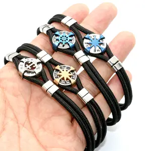 Sommersaison Blau vergoldet 316L Edelstahl Anker Schiffs rad Schwarz Seil Armband für Luxus Männer