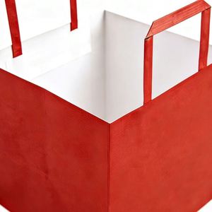 Custom <b>Red</b> Thick Kraft <b>Paper</b> Bags with square Base and Flat Handle Design, Ideal for Bouquet Packaging and Gift Shopping. - Product Image 6