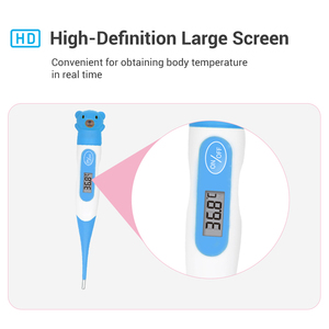 เครื่องวัดอุณหภูมิเด็กแบบดิจิตอล ปลายวัดแบบโค้งงอได้ กันน้ำ พร้อมฟังก์ชั่นเตือนไข้การ์ตูน - Product Image 2