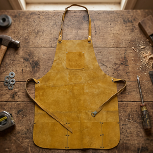 <b>Leather</b> Bib <b>Apron</b> Classic Style With Pockets Durable For Daily Cooking Use - Product Image 5