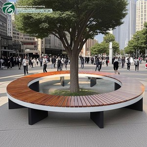 Moderno esterno per il tempo libero quadrato lungo panca e ferro arte sedia seduta in <span class=keywords><strong>legno</strong></span> ondulato lungo albero sedia per cortile o parco - Product Image 6