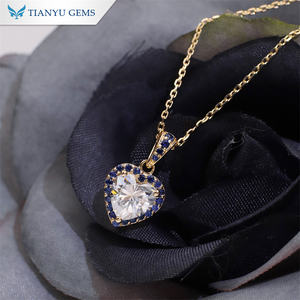 Tianyu 10K 14K 18K kadınlar için gerçek altın büyüleyici zincir kolye 6.5MM kalp kesim moissanit Lab safir Corndum kolye - Product Image 5