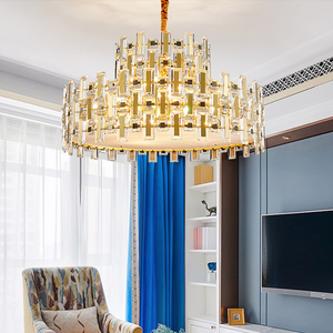 Lampe à suspension en cristal K9 au design moderne, lustres rectangulaires en cristal doré de luxe pour le salon - Product Image 5