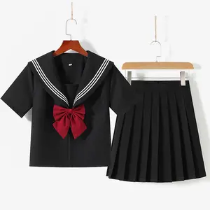 JK 유니폼 짧은/긴 소매 일본 교복 여자 선원 세트 플리츠 스커트 JK 유니폼 COS 의상