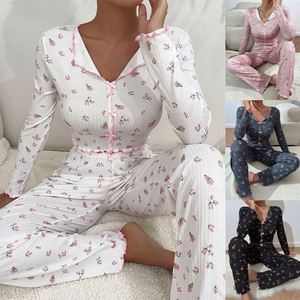 I-0627 Pyjama d'été décontracté deux pièces pour femme, imprimé cœurs, logo frontal, taille élastique, doux et respirant, polyester/coton - Product Image 1