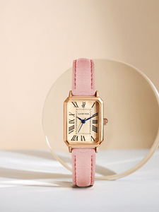 Women's Retro Fashion Classic Quartz Alarm Pointer Watch <b>Case</b> 25mm Dial Alloy Glass New Light Luxury Temptament Leather Band - Product Image 5