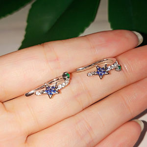 RAKOL EP23012022 Designer Zircon Inlaid Blue <b>Star</b> Clip Gold Plated Earrings for Women - Product Image 4