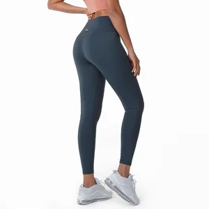 Lulu Nude Yoga Pants Women's High-waisted Hip-lift Cropped Pants Tight High-elastic Sanding Exercise Running Fitness Pants