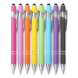 Stylo bille rétractable populaire à pointe de 1,0 mm, style professionnel 2-en-1, stylet en aluminium à écran tactile doux avec logo personnalisé - Product Image 1