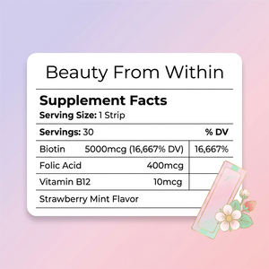 Tiras de Vitaminas Orales Completamente Disolubles OEM/ODM, Belleza sin Esfuerzo - Se Disuelven en Segundos, Piel Radiante y Luminosa con Ácido Fólico - Product Image 2