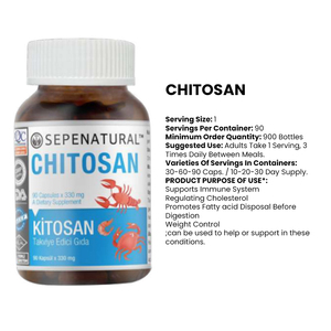 Quitosano Sepenatural en Polvo para Extracción Líquido-Sólido, Grado Alimenticio, Cápsulas Silvestres de 330 mg, 90 Unidades, Botella de Vidrio Ámbar, Se Acepta OEM/ODM - Product Image 2