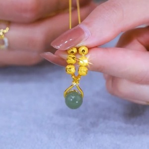 Hetian Jade Lucky Bag Necklace Women's Gold Chain Ball Pendant Everyday Wear Geometric Design Claw Setting XL-137 - Product Image 1
