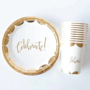 Vasos de Papel, Platos de Papel, Servilletas y Pajitas con Estampado Dorado en Caliente, Vajilla Desechable para Fiestas de Cumpleaños - Product Image 3