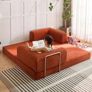 Divano Letto Convertibile in Tessuto Arancione con Spugna Extra-Larga, Pieghevole, Rilassante, Imballaggio Compresso in Scatola - Spedizione Gratuita - Product Image 2