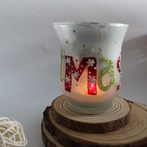 Lámpara de Viento con Diseño Navideño, Forma de Tambor, Cristal con Puntas Plateadas, Exterior Blanco - Product Image 1