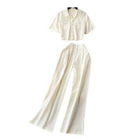 Ensemble chemise courte à manches courtes décontractée pour femme et pantalon large à taille haute pour le printemps et l'été