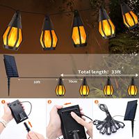 Guirlande solaire CXS Solar CX-SS-004, 33 pieds, 15 ampoules LED à effet de flamme vacillante, étanches, blanc chaud, pour jardin extérieur, patio