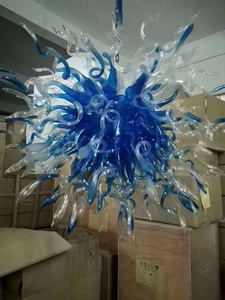 Lustre en verre soufflé à la main lustre en verre de murano de luxe lustre d'art bleu luminaire pour salle à manger salon villa - Product Image 6