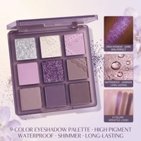 Palette de fards à paupières scintillants longue tenue, haute pigmentation, résistants à l'eau, pour peaux foncées, violet étincelant, 9 couleurs en 1