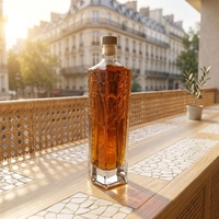Bouteille en verre gaufré de luxe 500/700/750 ml pour gin artisanal haut de gamme, liqueur vieillie, brandy vieilli en chêne, bourbon whisky