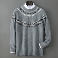 Individuelles Logo OEM 100% Reine Merinowolle Strickwaren Herren Jacquard Strickpullover Weihnachten Lässiger Rundhals Winter Gestrickter Pullover