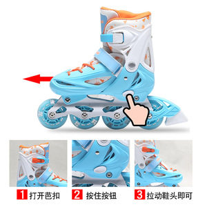 Patines en línea ajustables para niños con ruedas de goma azules y rosas, forro de malla, zapatos deportivos para niños - Product Image 4