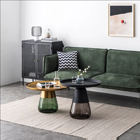 Ensemble de table basse et table d'appoint de salon au design moderne, convertible, avec base en verre trempé et plateau en métal