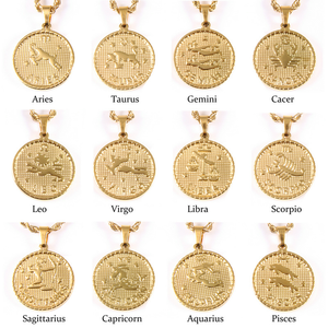 Collier pendentif en acier inoxydable doré avec symbole des 12 signes du zodiaque, pièce de monnaie horoscopique - Product Image 5